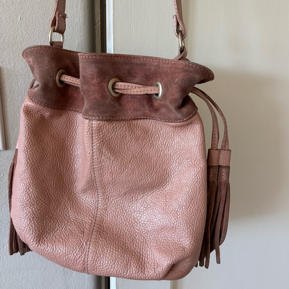 Coach and Four Pink Leather Crossbody Bucket Bag Tassels - Picture 3 of 12